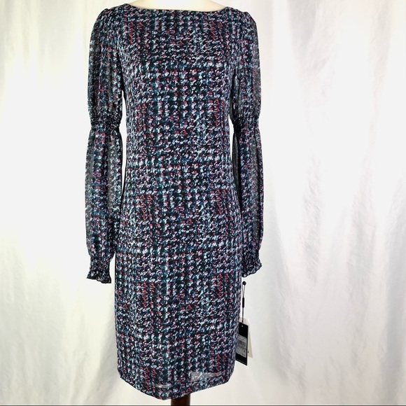NWT Karl Lagerfeld sheath dress long sleeves chiffon abstract print 0 - Picture 1 of 10